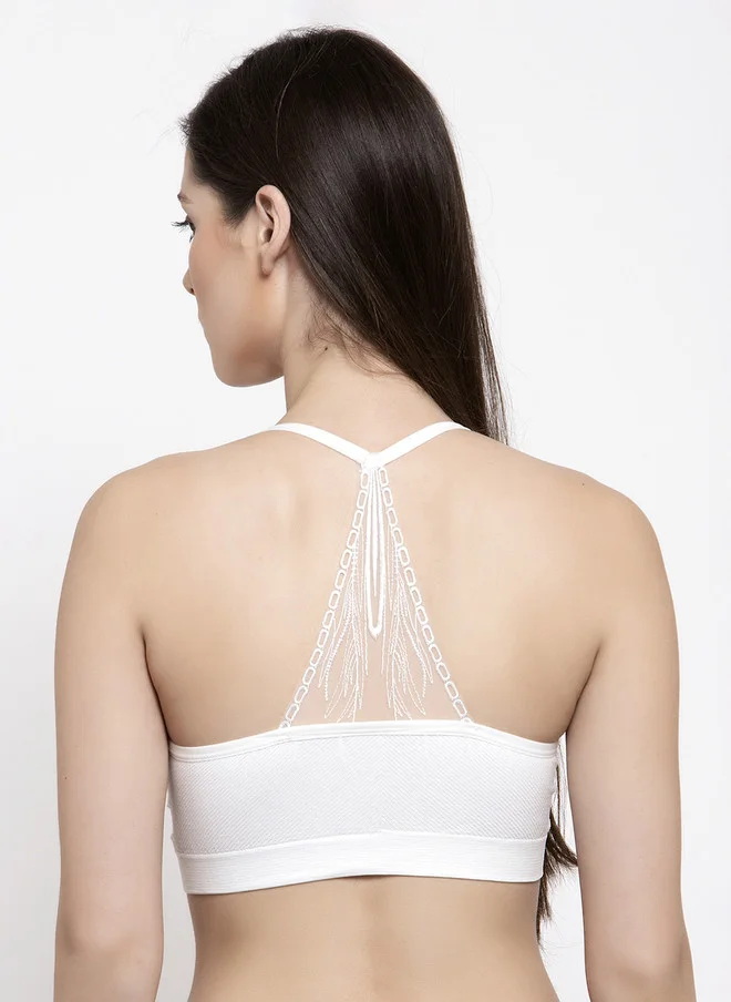 Laceandme Laceandme White Solid Non-Wired Lightly Padded Bralette Bra 3005